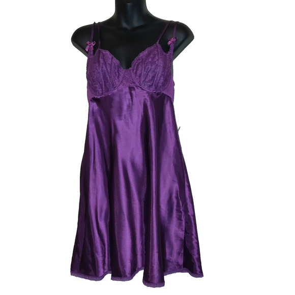 Vintage Y2K Babydoll Slip Dress M Morgan Taylor Purple Nightie Boysenberry NWT - Picture 14 of 15